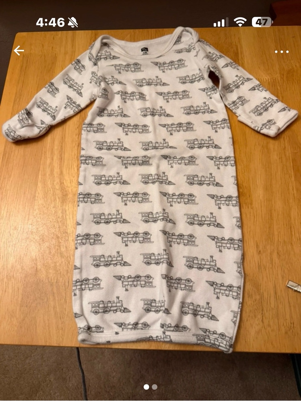 Neutral Train-Print Sleep Gown for Babies 0-6 mo